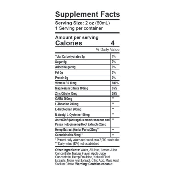 cbdfx chillshot lemonade suppfacts