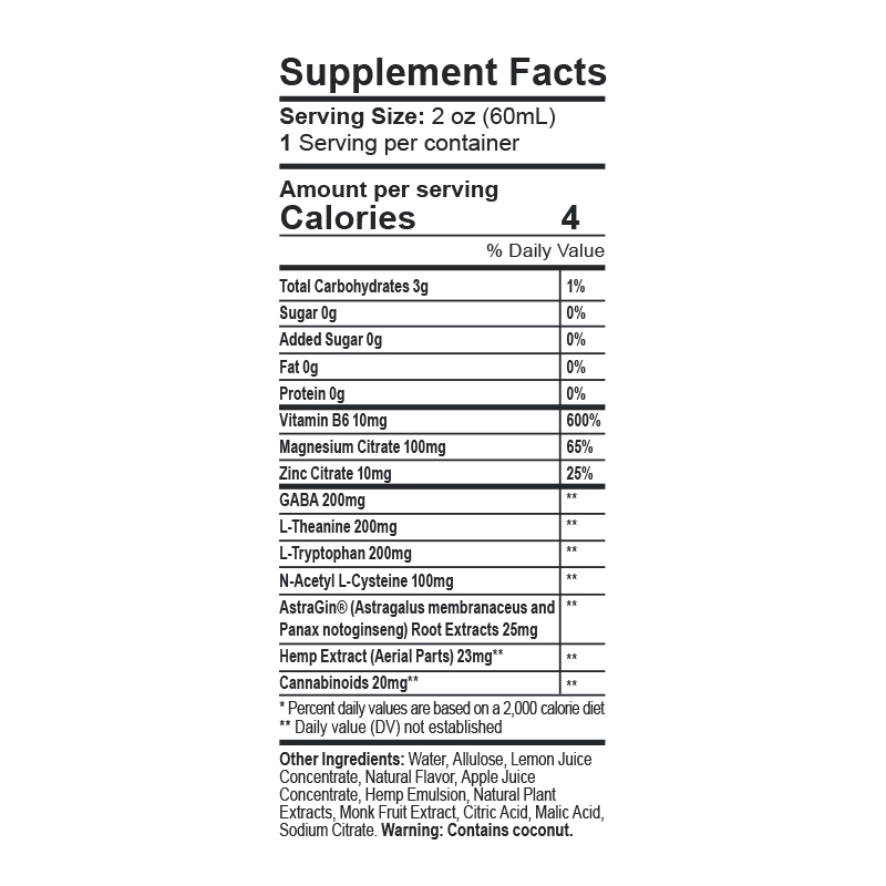 cbdfx chillshot lemonade suppfacts