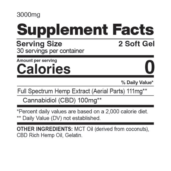 Full Spectrum CBD Capsules 3000mg Supplement Facts