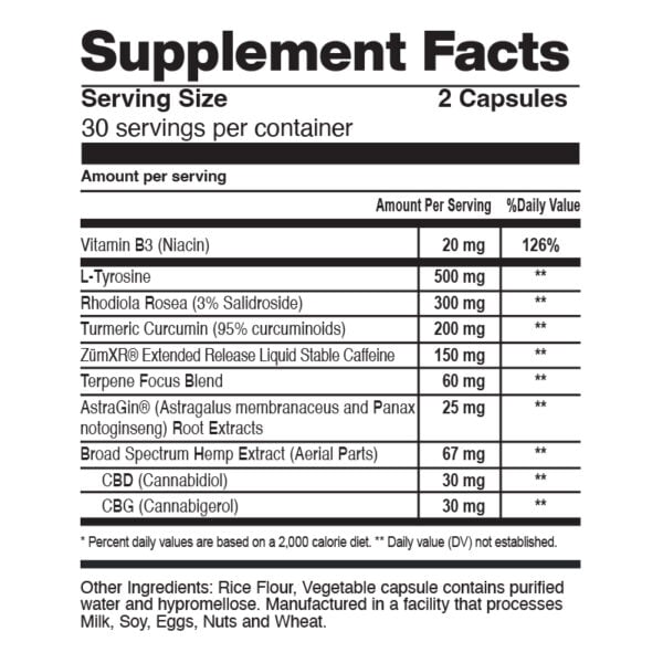 CBD + CBG Morning Capsules For Energy & Focus Supplement Facts